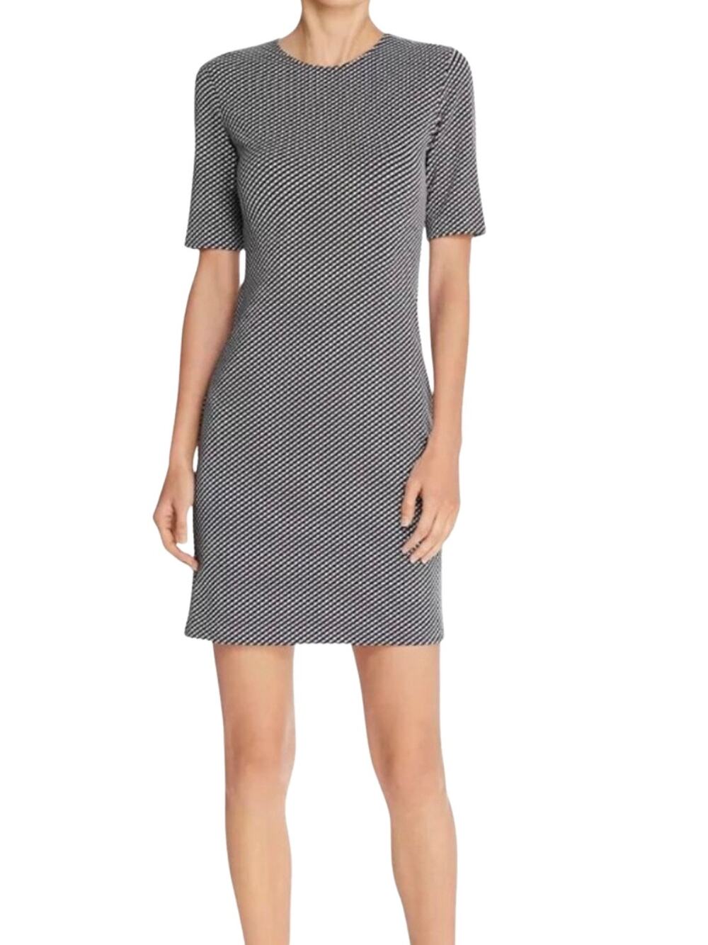 Theory Claymont Sheath Dress Black White Checkered Short Sleeve Stretch 6